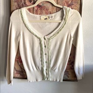 ANTHROPOLOGIE GUINEVERE BOHO STRETCH CROP TOP EMBROIDERY CROP CARDIGAN SWEATER S